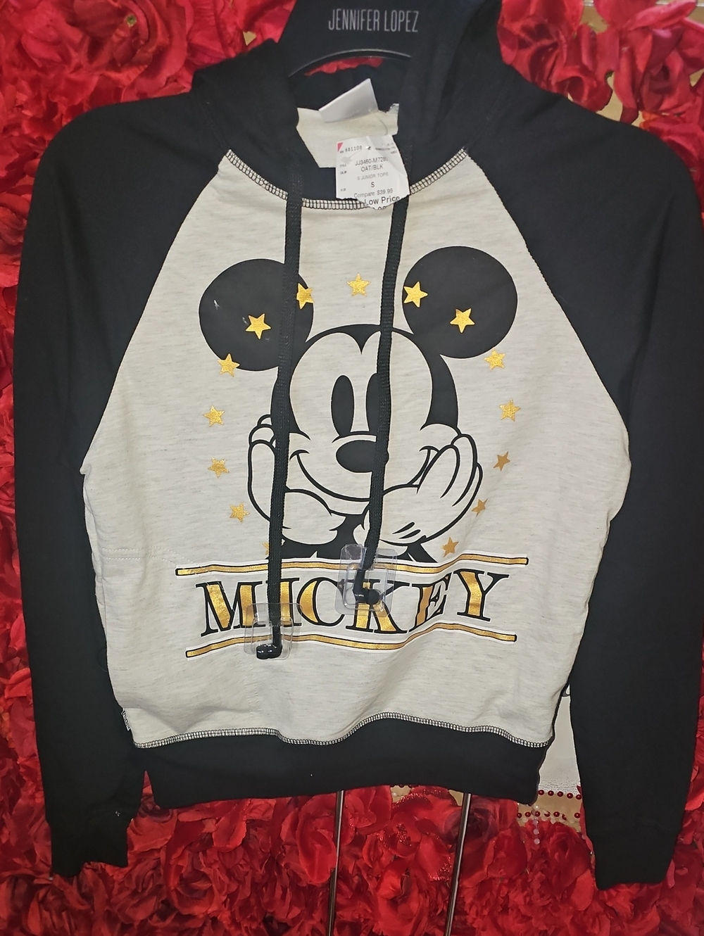 Disney NWT Kids Mickey Mouse Hoodie w/ Gold Stars Headphones Attached Small